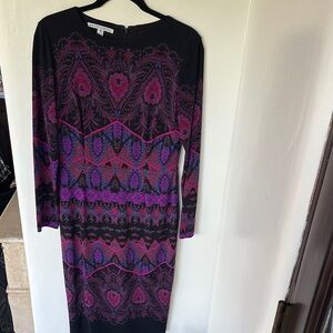 Maggy London Black and Purple Long Sleeve Dress